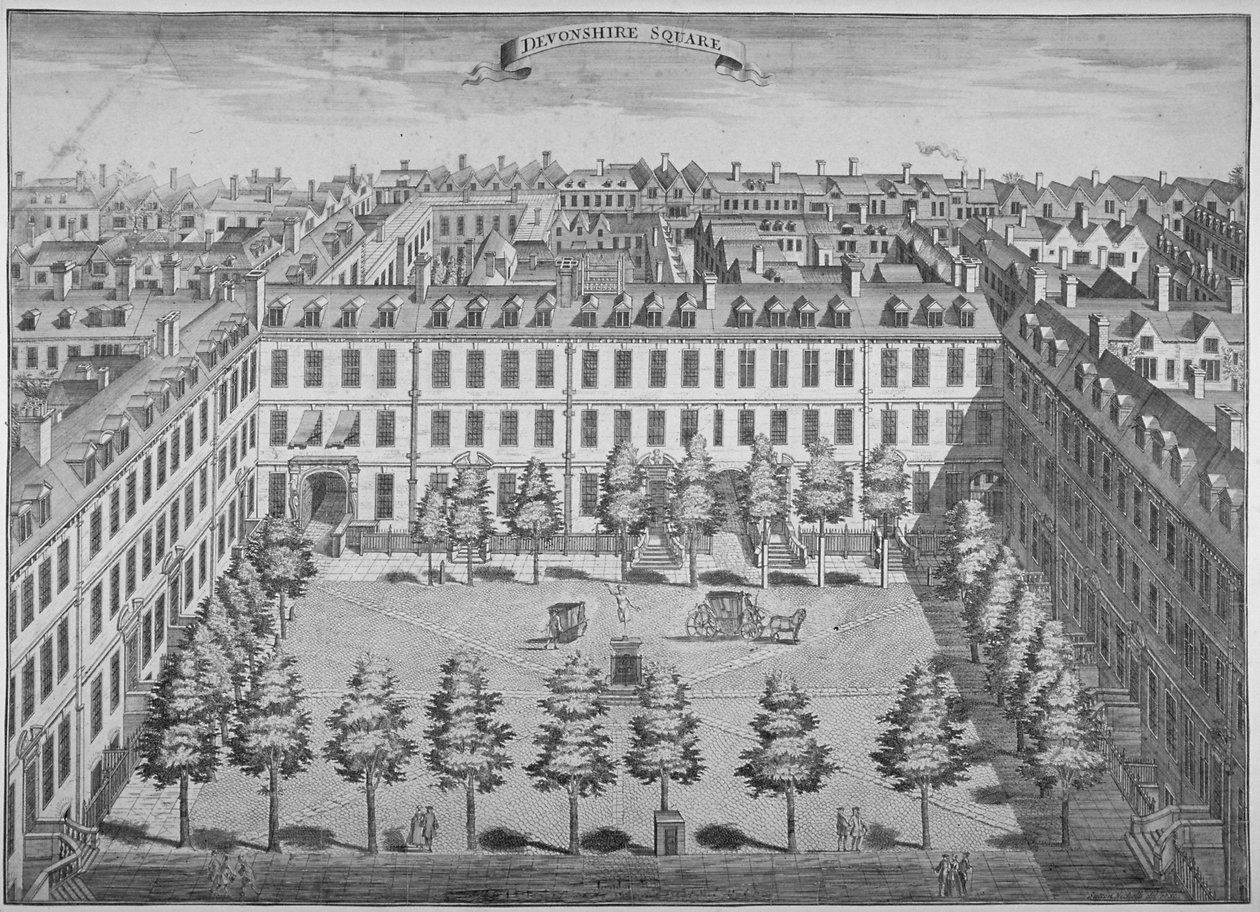 Vue en plongée de Devonshire Square, Cité de Londres, 1740 - Sutton Nicholls