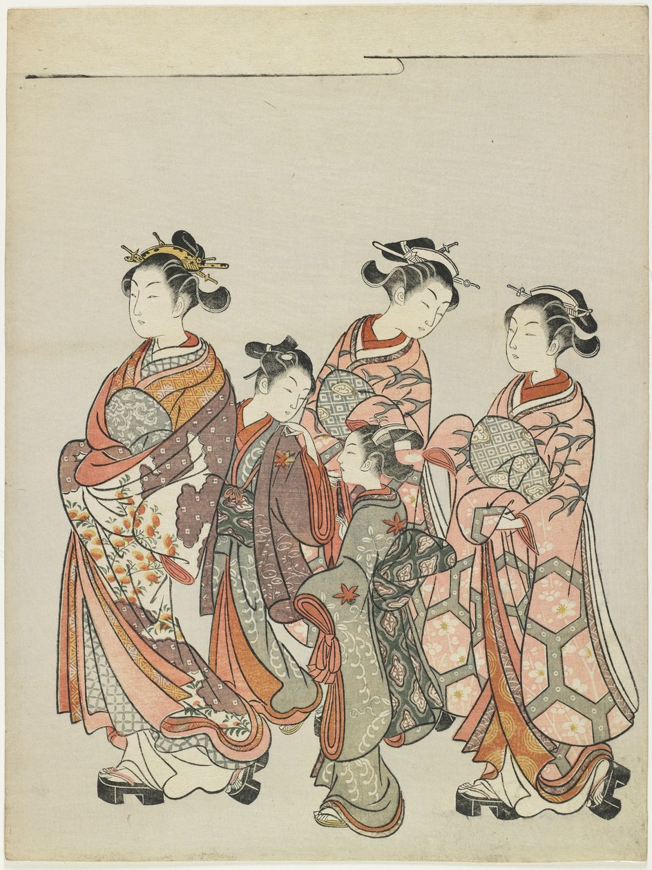Courtisane avec des assistants en parade, après 1766 - Suzuki Harunobu
