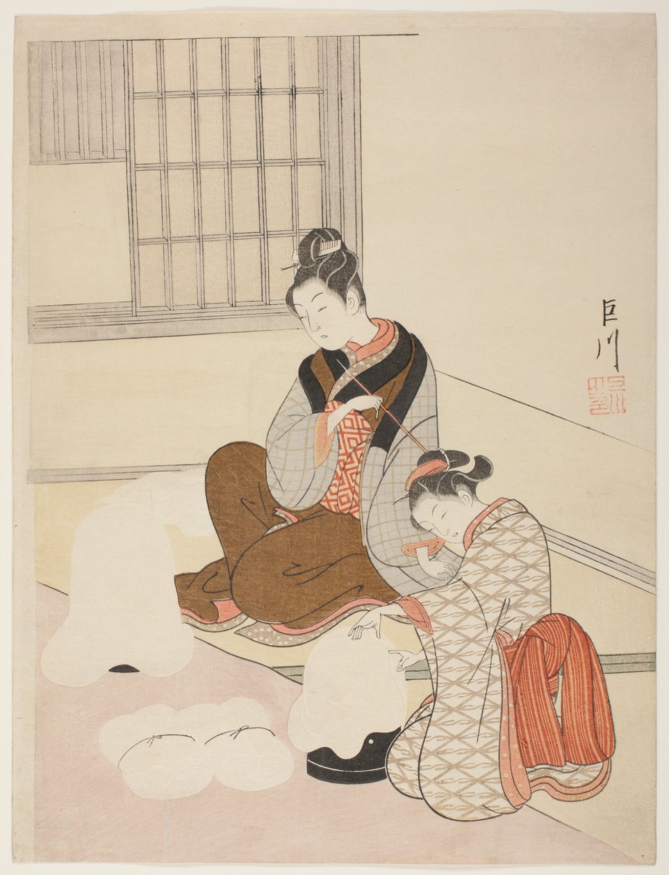 Neige du Soir sur un Façonneur de Floss, de la série "Huit Vues du Salon" - Suzuki Harunobu