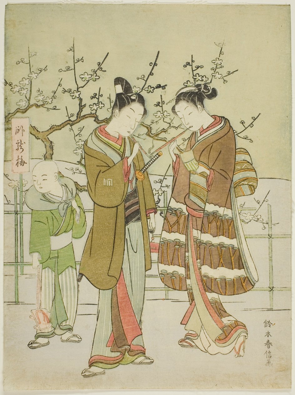 Donner une lumière près du prunier Garyubai - Suzuki Harunobu