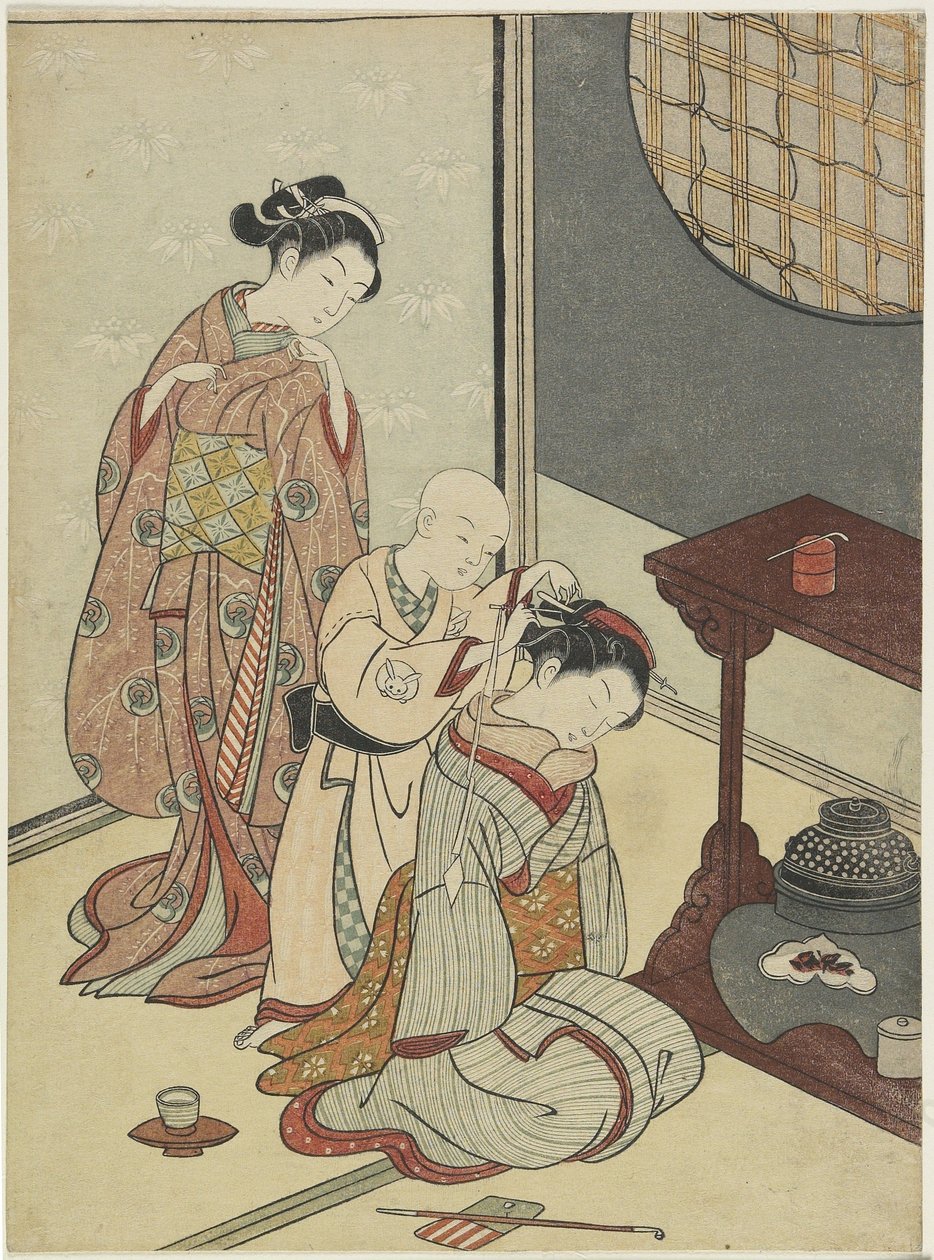 Pluie nocturne sur le stand de thé, après 1766 - Suzuki Harunobu