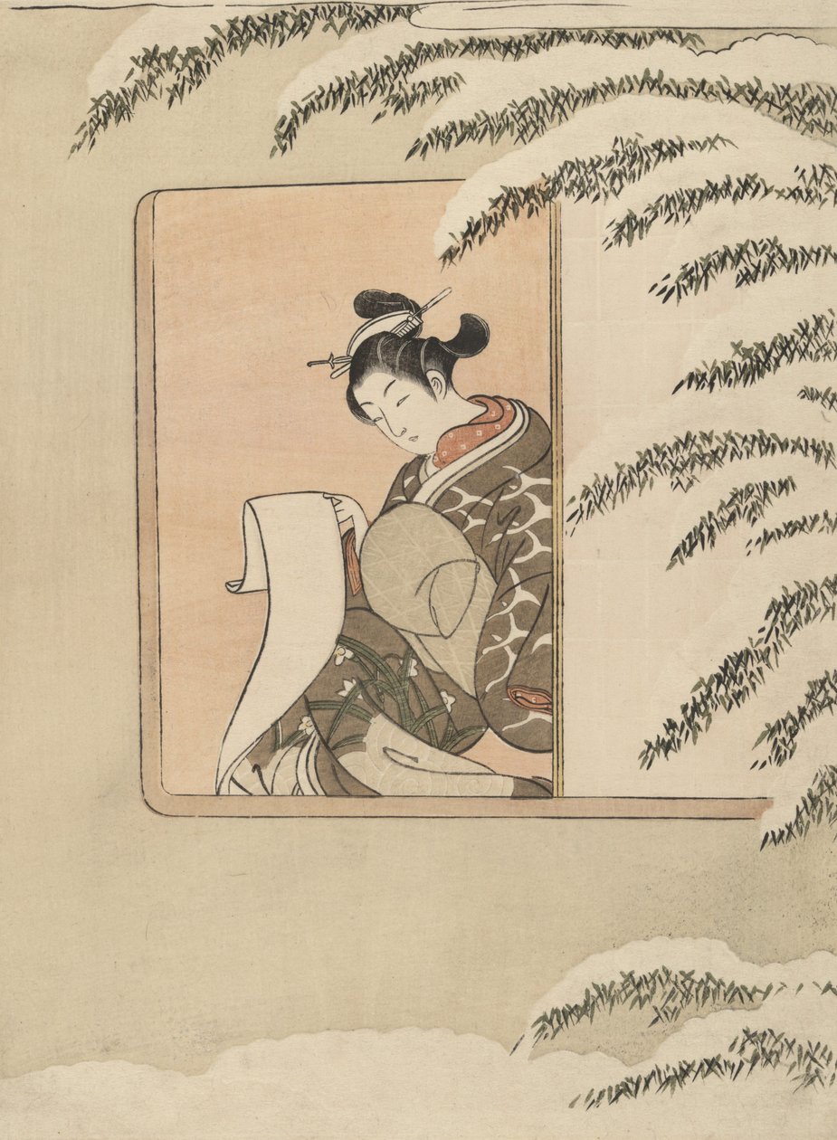 Parodie de Sun Kang, également connue sous le titre Neige à la fenêtre - Suzuki Harunobu