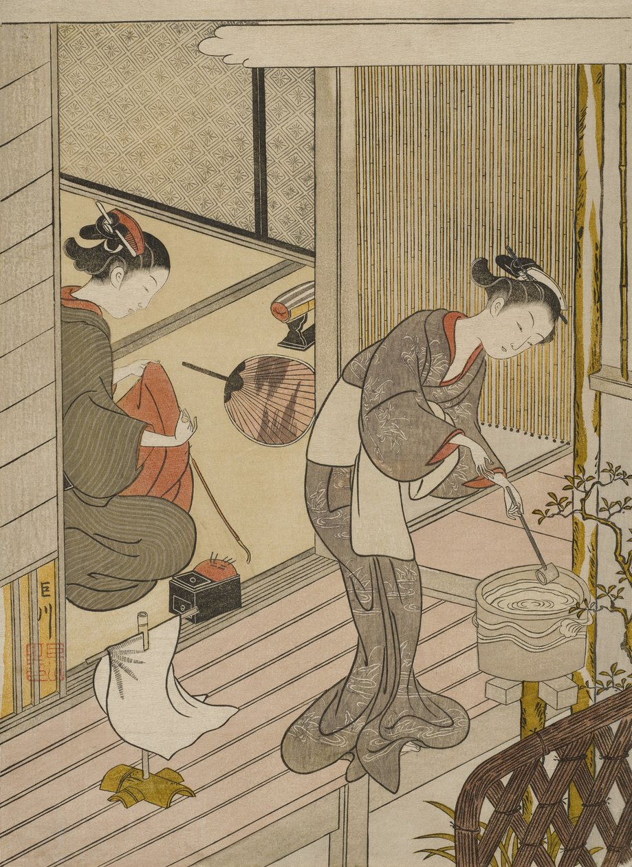 Voiles de retour du porte-serviettes - Suzuki Harunobu