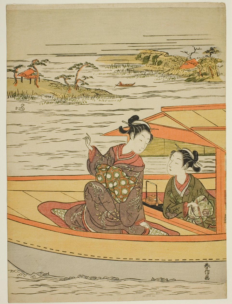 Deux beautés dans un bateau - Suzuki Harunobu