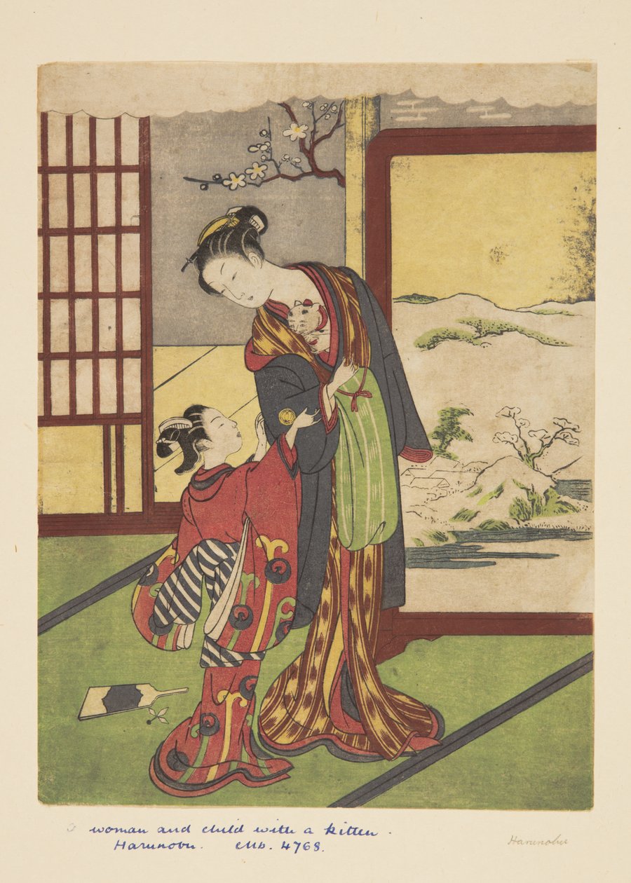 Femme et enfant avec chaton - Suzuki Harunobu