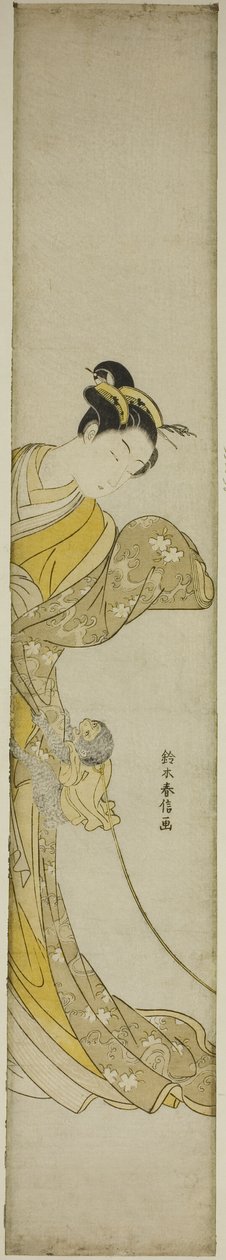 Femme avec un singe de compagnie - Suzuki Harunobu
