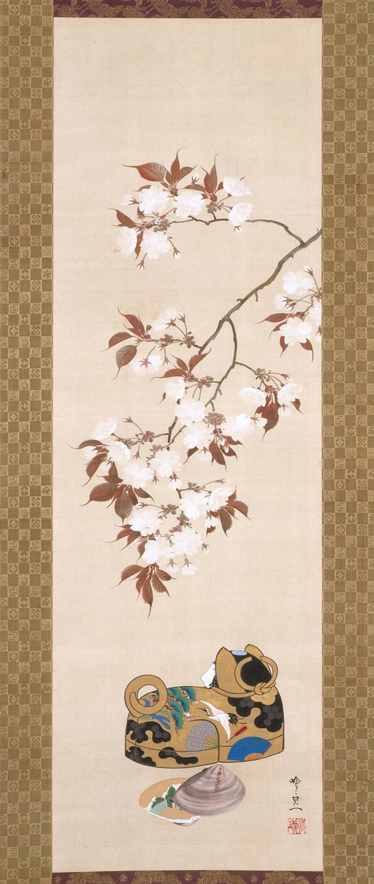 Cerises et boîte en forme de chien - Suzuki Kiitsu