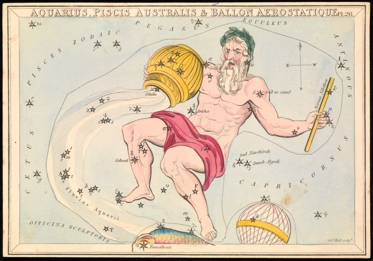 Verseau, Poissons Australis et Ballon Aérostatique, vers 1825 - Sydney Hall