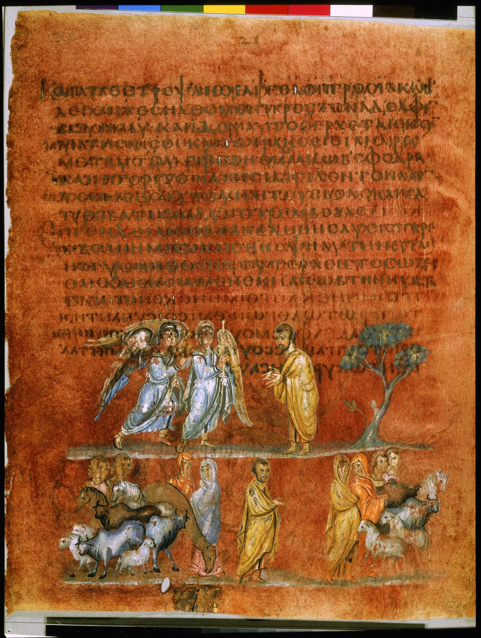 Pleine page : texte et miniature : deux anges messagers rapportant l