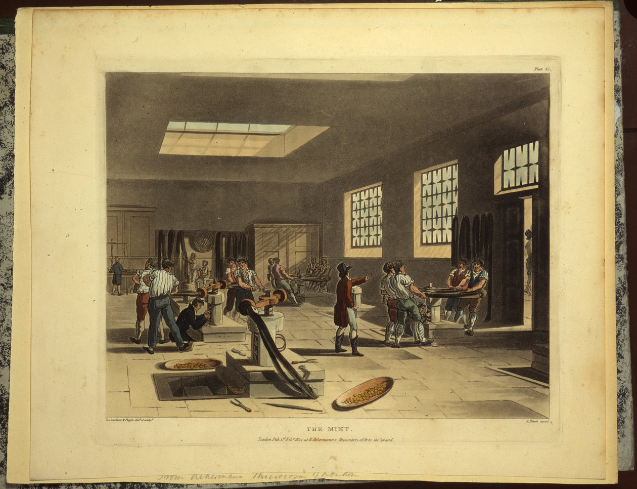 Presses à vis à la Monnaie royale dans la Tour, publié par R. Ackerman, 1809 - Pugin and Rowlandson