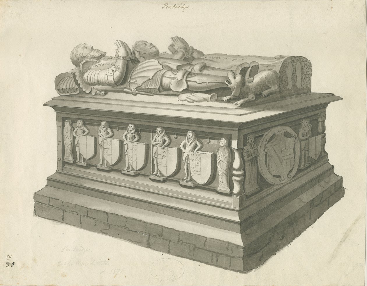 Église de Penkridge - Tombe de [Sir Edward Littleton] : dessin sépia, nd [fin XVIIIe siècle] - T Carter