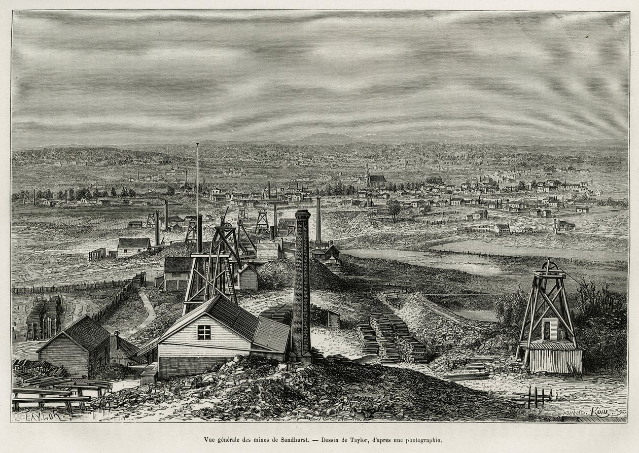 Vue générale des mines de Sandhurst. Gravure pour illustrer l