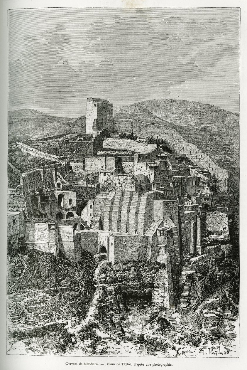 Le couvent de Mar-Saba (Mar Saba) (Palestine). Gravure de Taylor, pour illustrer l