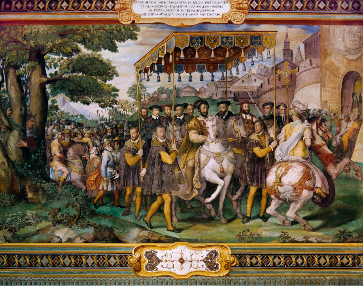 François Ier accueillant Charles V et le cardinal Alessio Farnese à Paris, par Taddeo Zuccari (1529-1566), Palazzo Farnese, Caprarola, Italie - Taddeo Zuccari