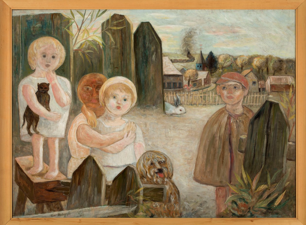 Enfants dans une cour de village - Tadeusz Makowski