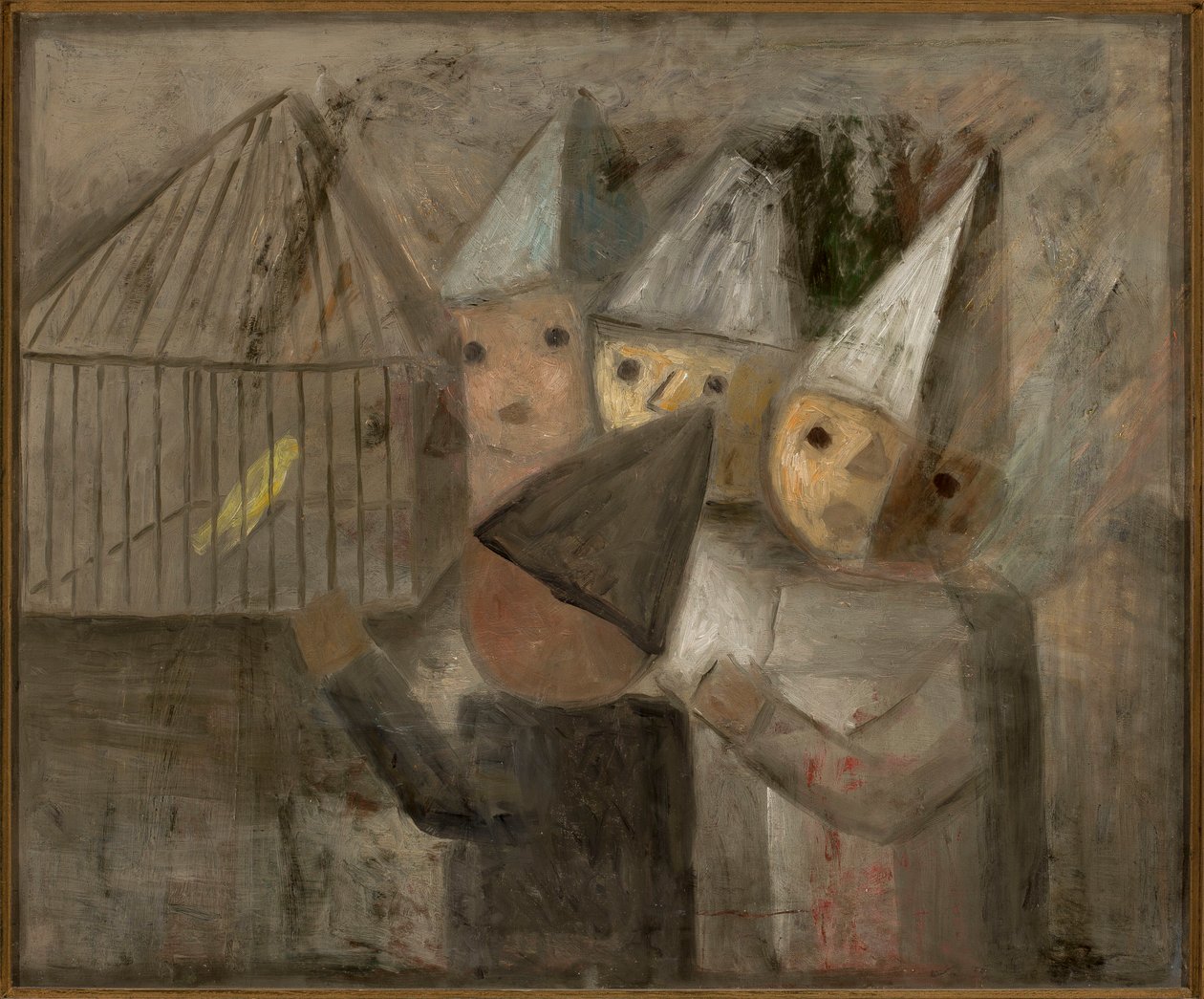 Des enfants devant une cage où se trouve un canari - Tadeusz Makowski