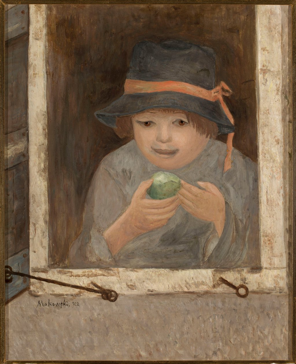 La jeune fille à la pomme à la fenêtre - Tadeusz Makowski