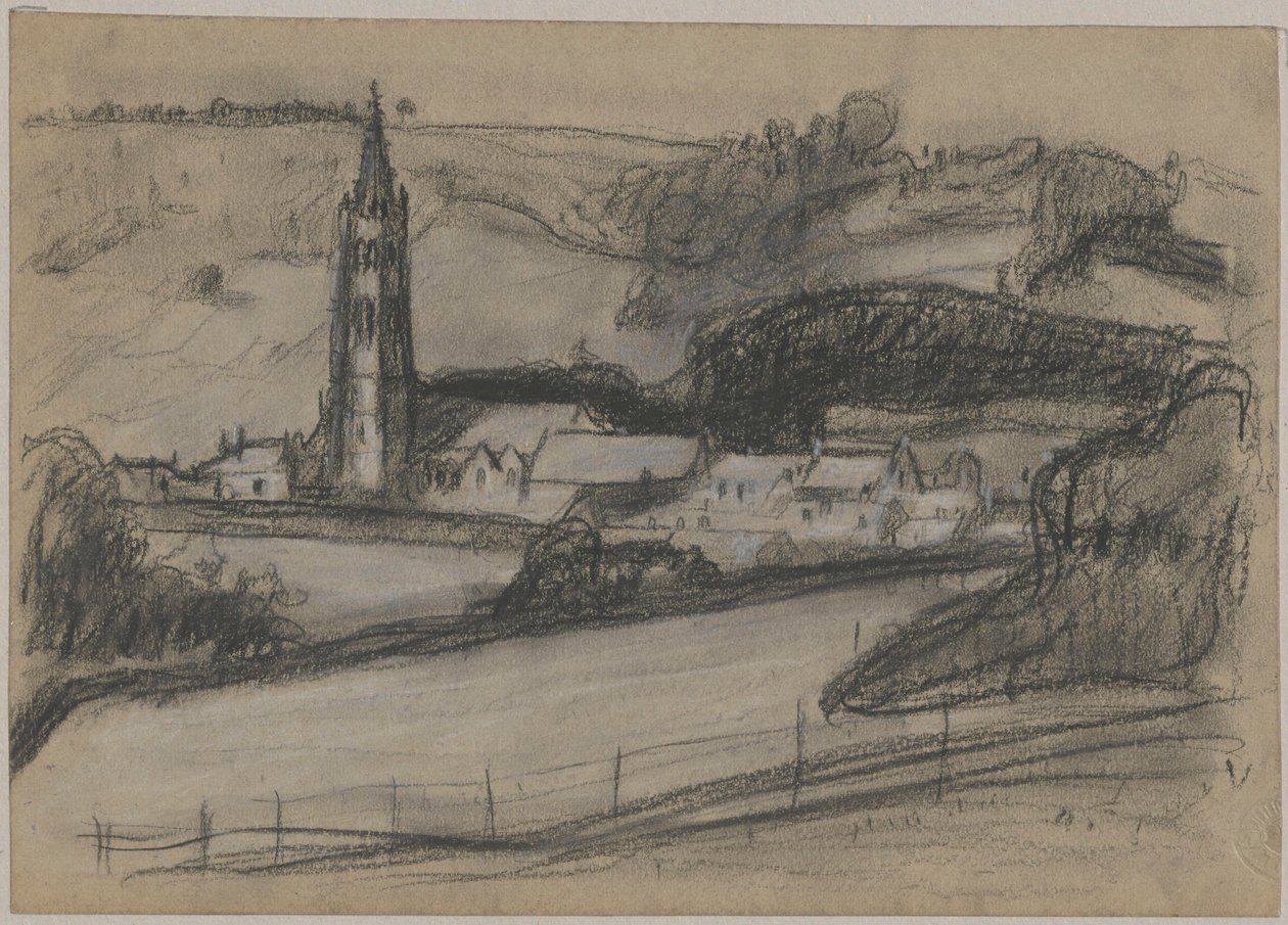 Vue de la petite ville avec le clocher de l