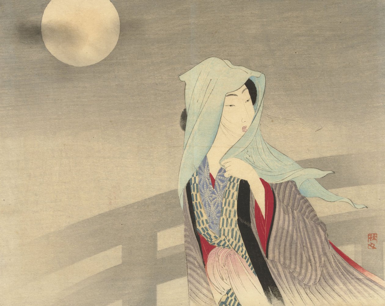 Femme voilée sur un pont au clair de lune - Takeuchi Keishu Takeuchi Keishu