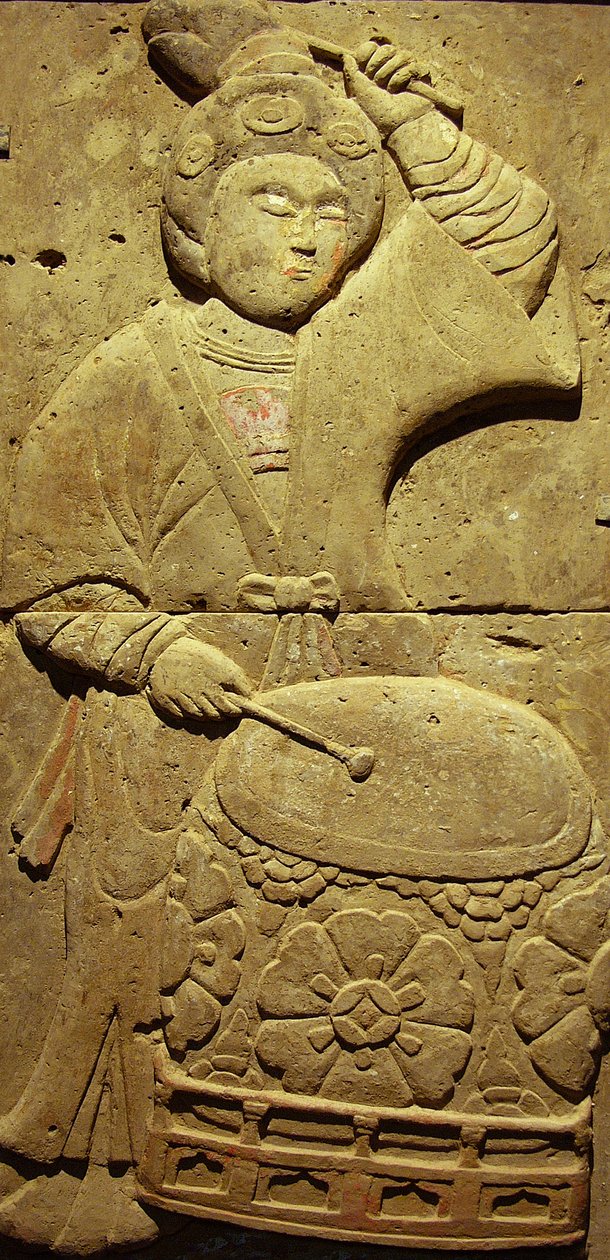 Stèle représentant un musicien (terre cuite) - Tang Dynasty Chinese School