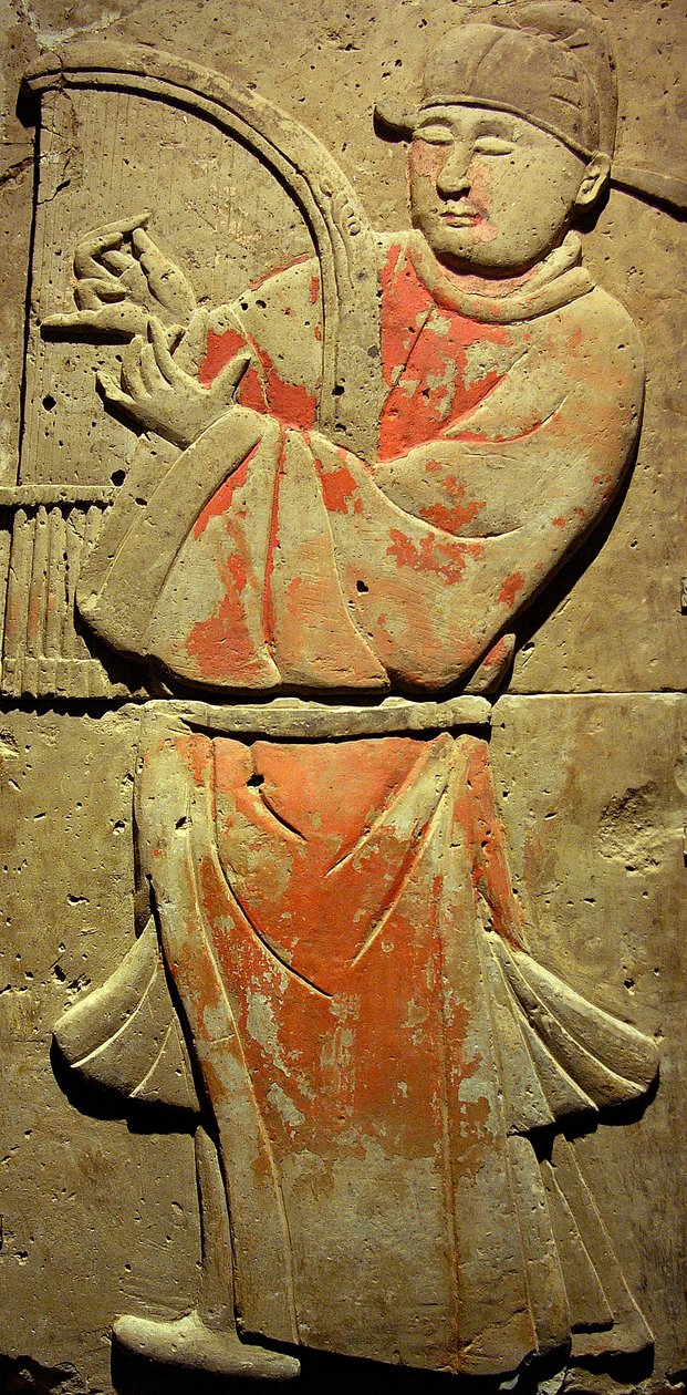 Stèle représentant un musicien (terre cuite) - Tang Dynasty Chinese School