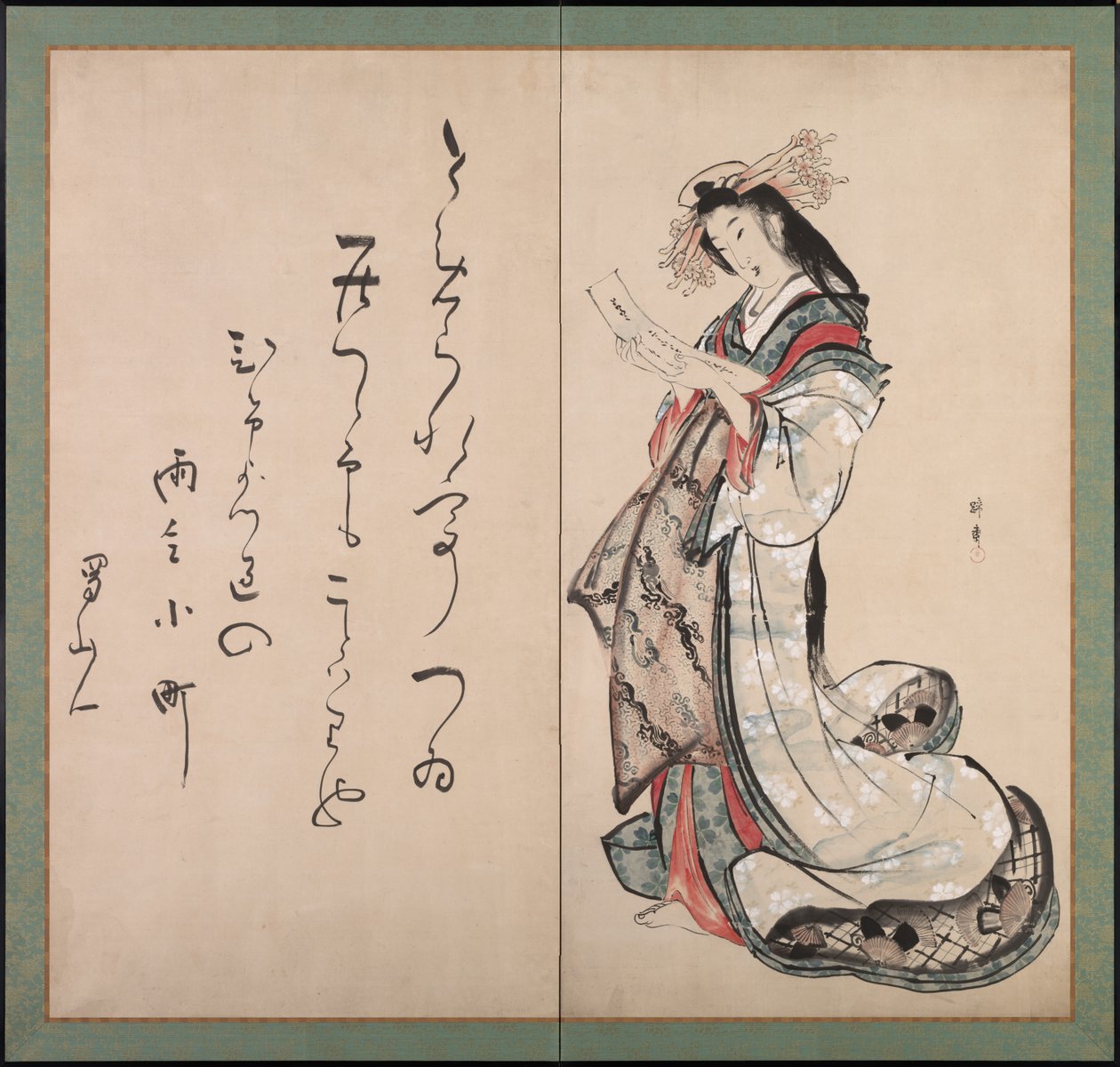 Courtisane Lisant une Lettre - Teisai Hokuba