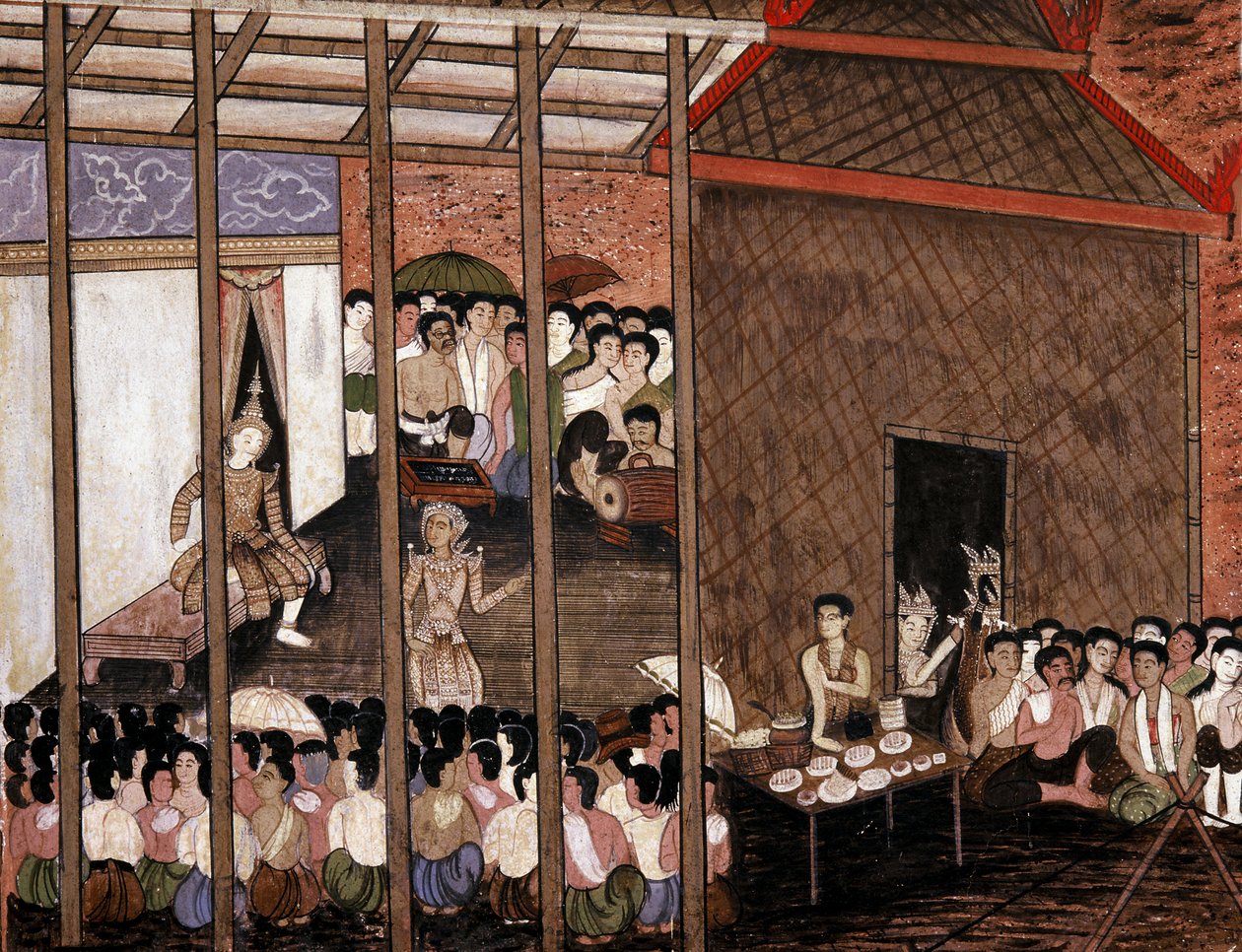 Une foule regarde une représentation théâtrale - Thai School