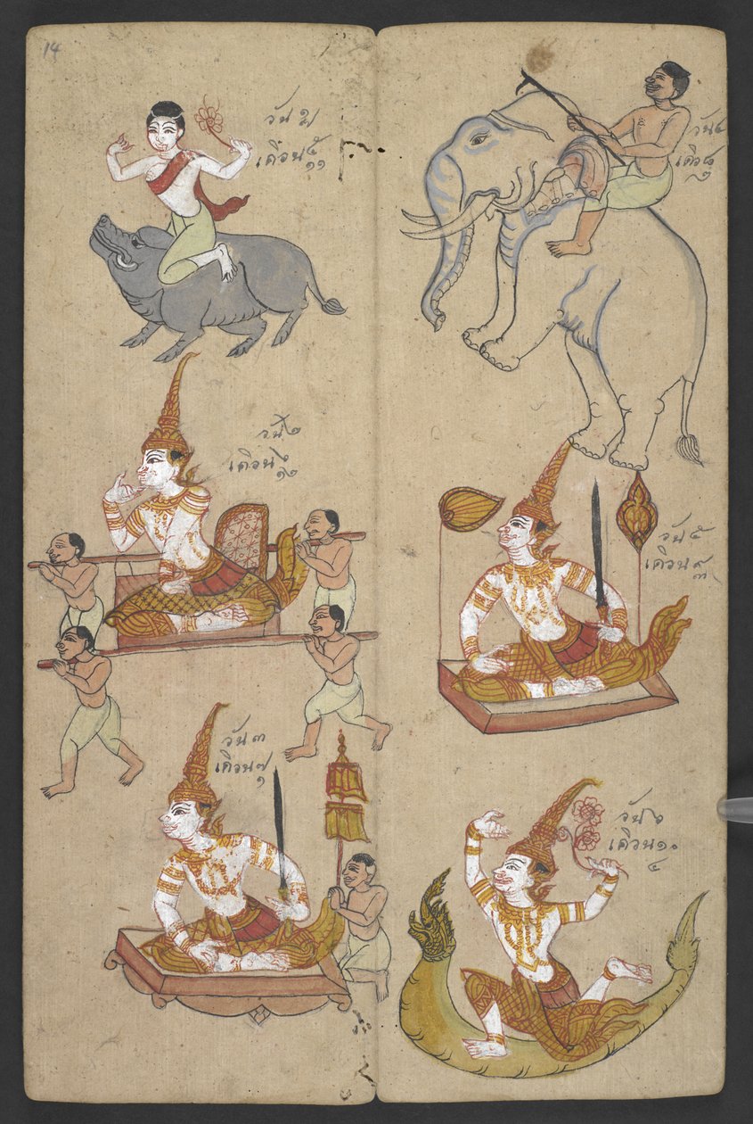 Animaux du Zodiaque, de Phrommachat (parchemin) - Thai School