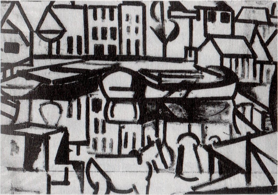 Paysage urbain avec bateau à Leiden - Theo van Doesburg