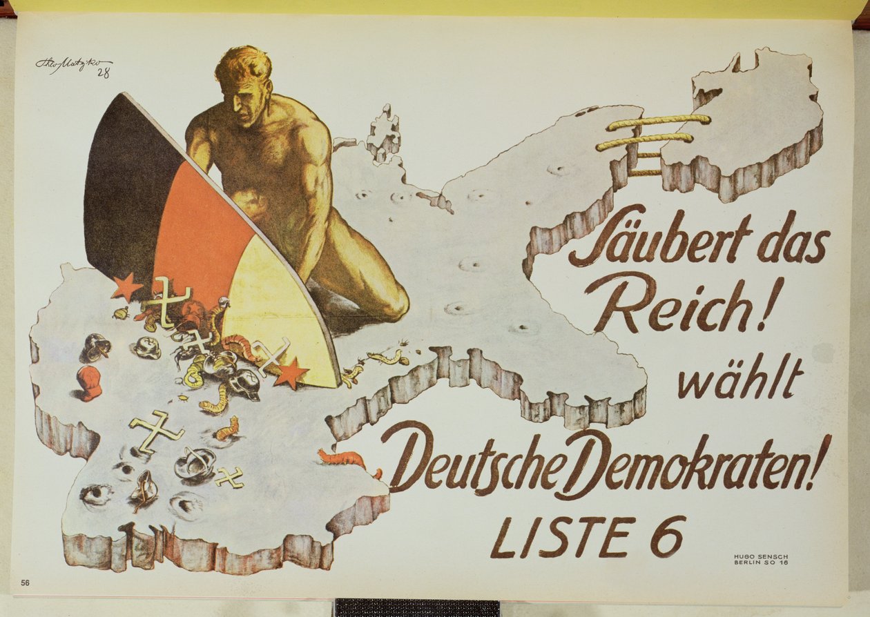Affiche incitant les électeurs à nettoyer le Reich en votant pour les Démocrates allemands, 