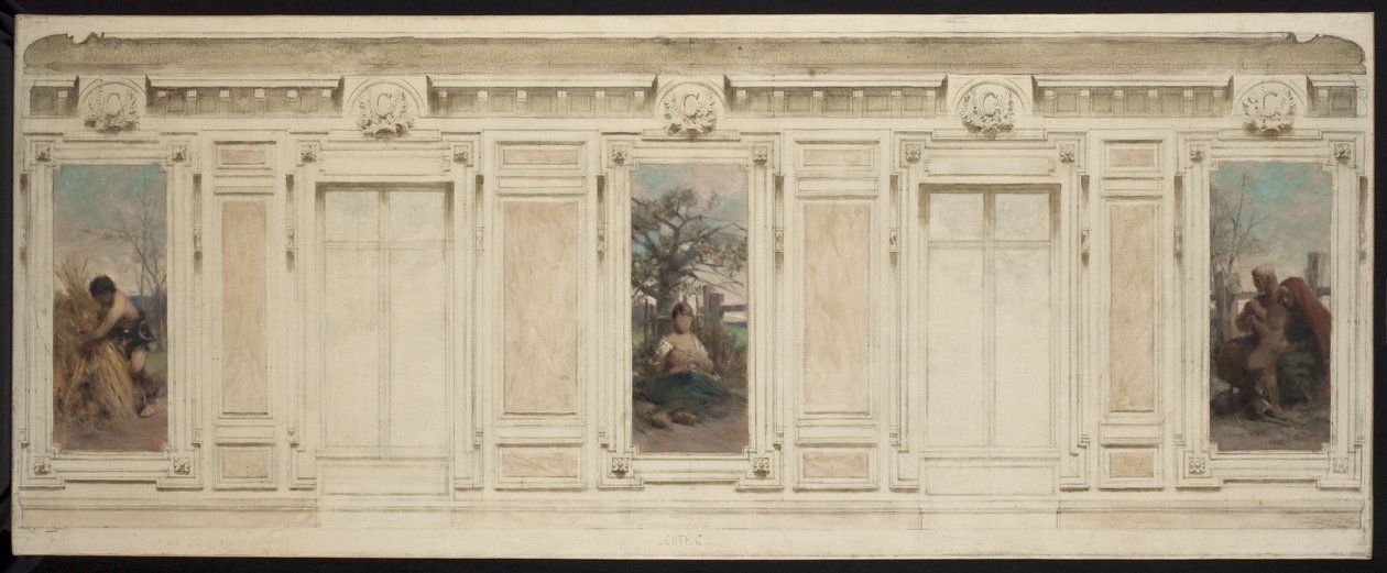 Esquisse pour la salle des mariages de la mairie de Courbevoie : cordonnier, maternité, éducation - Theobald Chartran