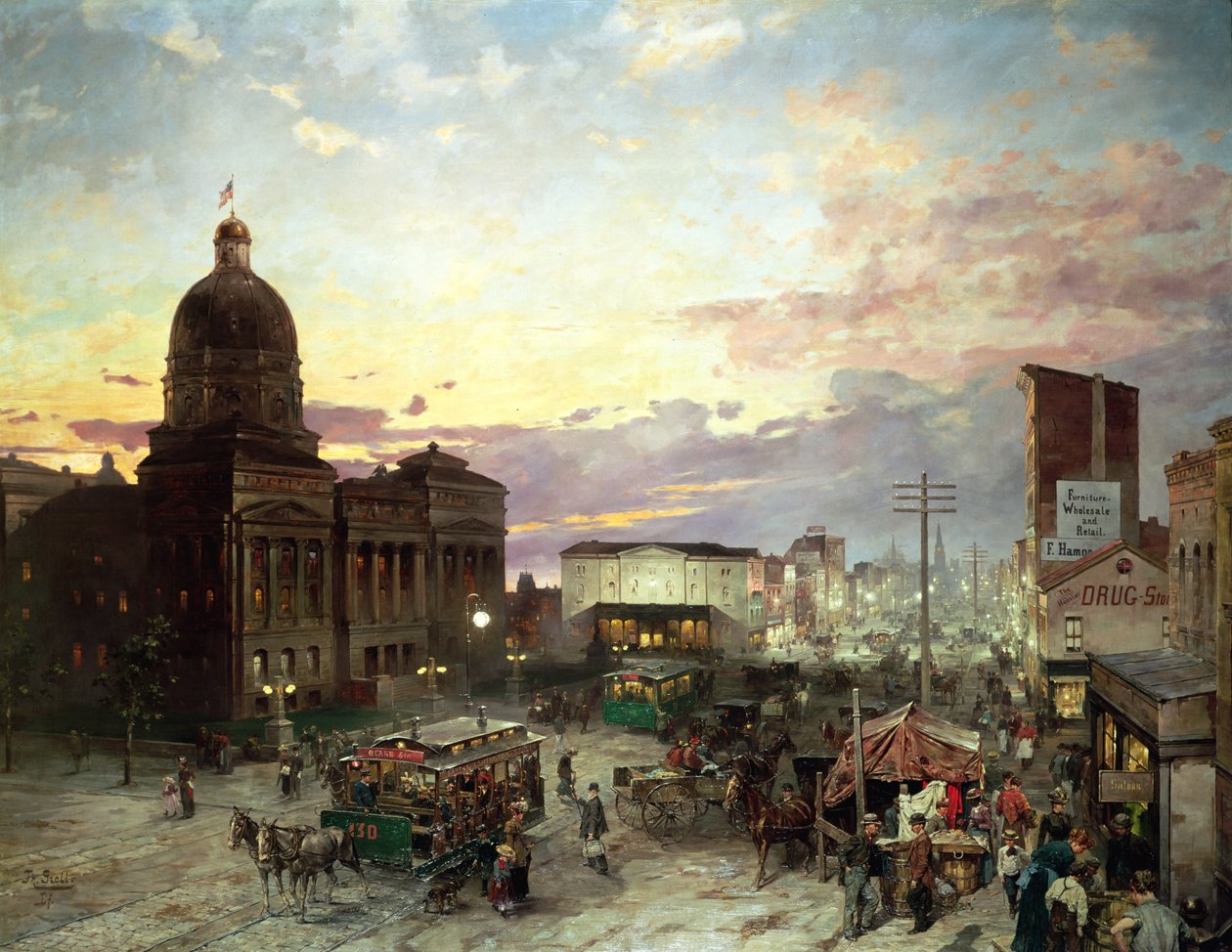 Washington Street, Indianapolis au crépuscule - Theodor Groll