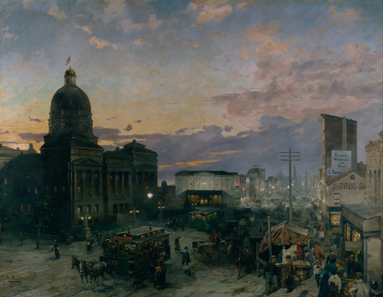 Rue Washington, Indianapolis au crépuscule, 1892-1895 - Theodor Groll