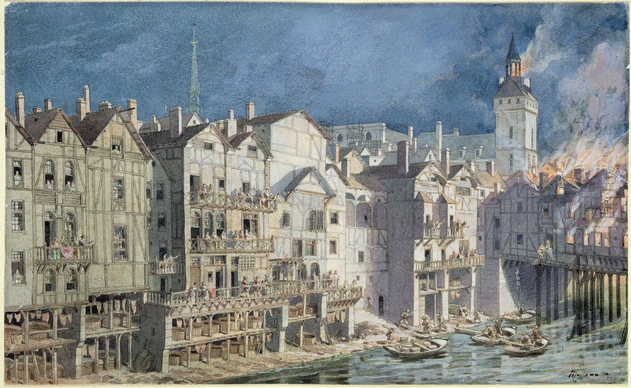 Incendie au Pont aux Meuniers en 1621 - Theodor Josef Hubert Hoffbauer