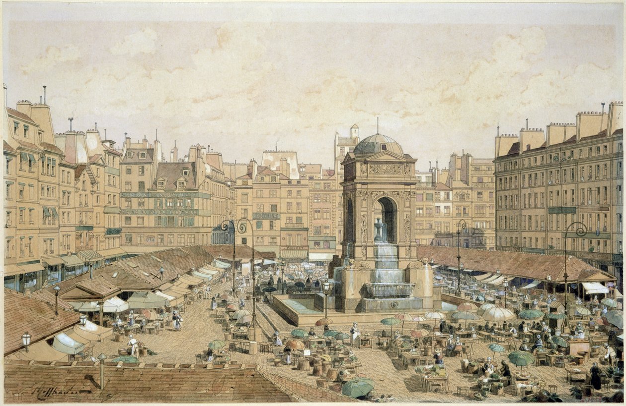 Le Marché aux Innocents (encre et aquarelle sur papier) - Theodor Josef Hubert Hoffbauer