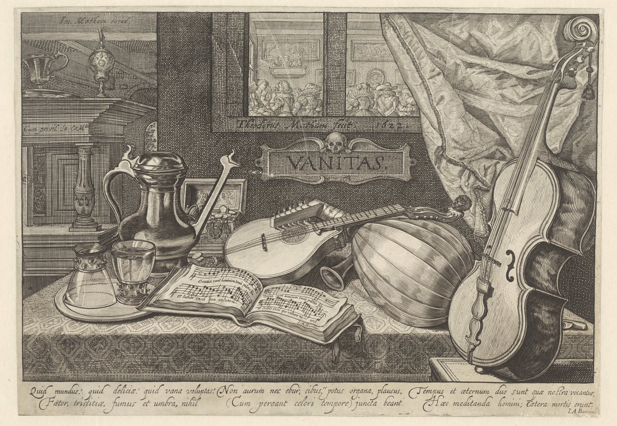 Nature morte vanitas avec instruments de musique - Theodor Matham