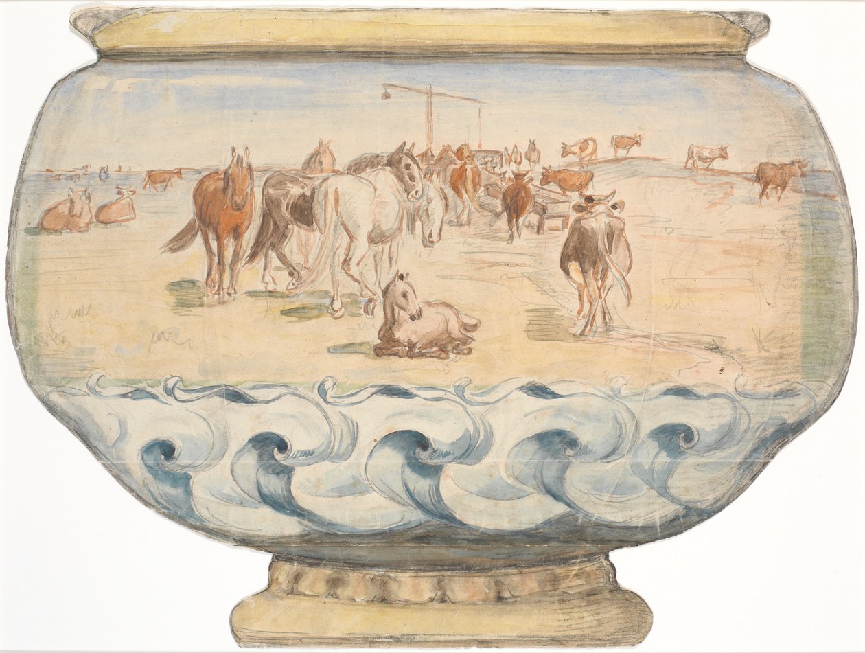 Chevaux et vaches près du puits hollandais à Saltholm - Theodor Philipsen