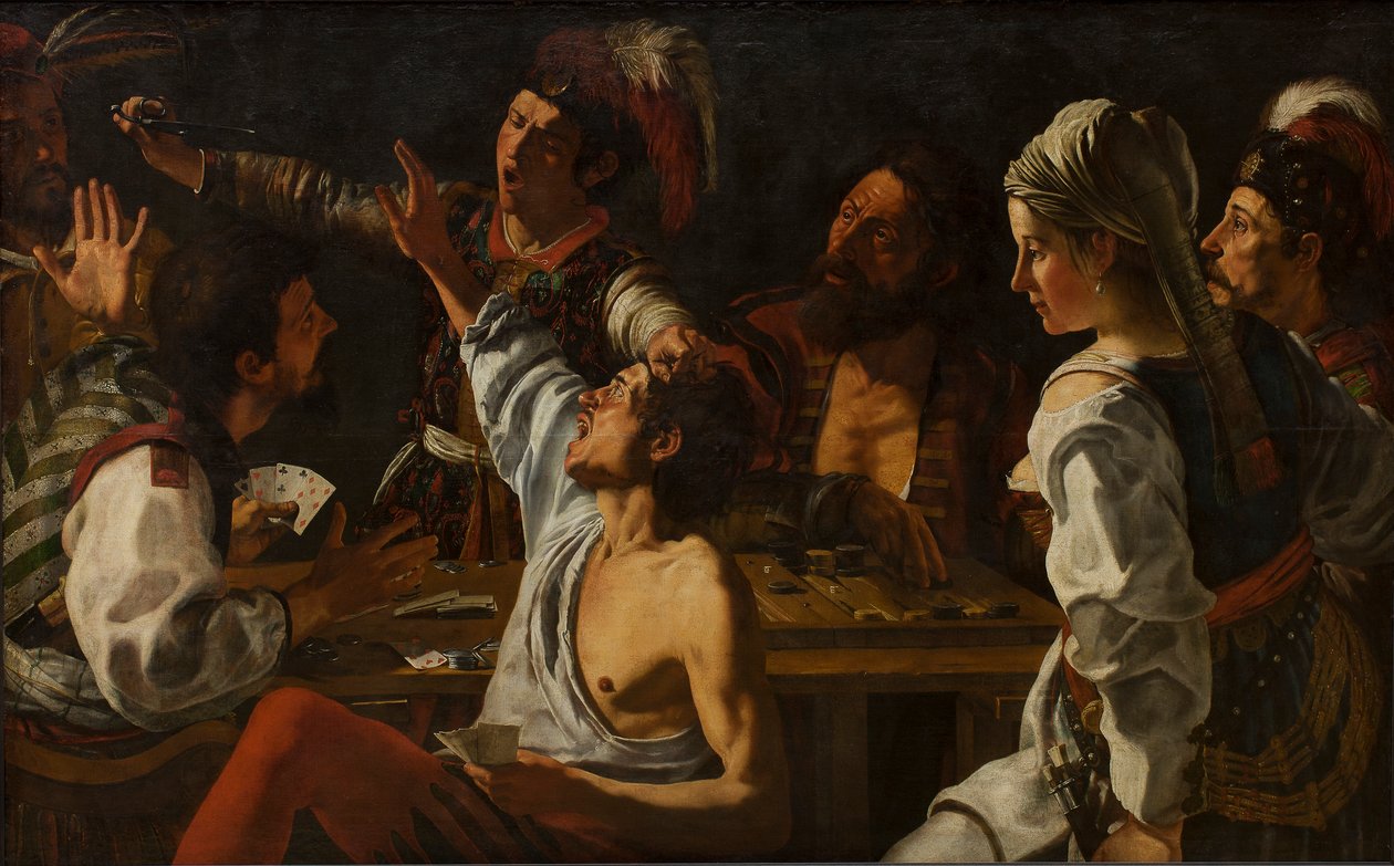 Joueurs de cartes et de backgammon. Dispute autour des cartes, vers 1620-30 - Theodor Rombouts