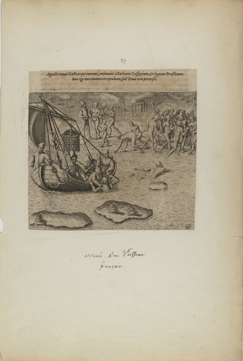 Appellit navis gallicai : qui inerant, redimunt a barbaris gossip pium... (extrait du livre Americae, troisième partie) - Theodor de Bry