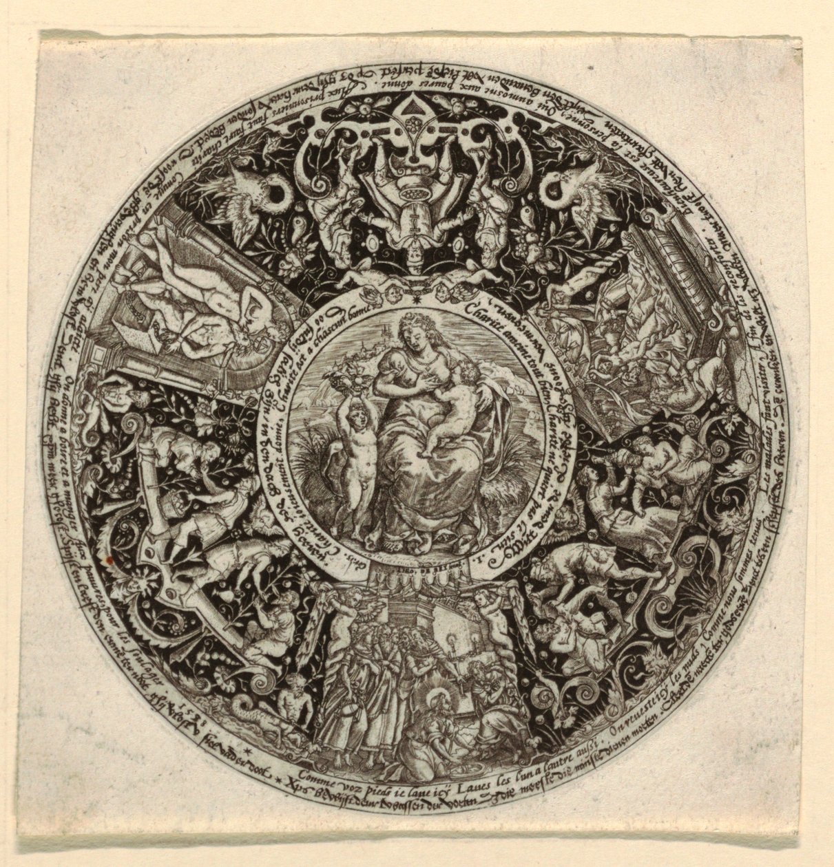 Conception pour une tasse gravée avec une allégorie de la charité - Theodor de Bry