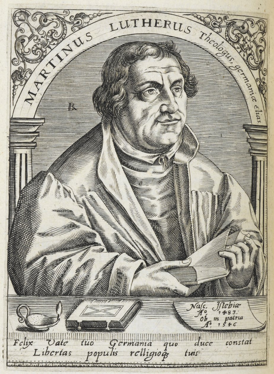 Martin Luther. (1483-1546). Réformateur religieux allemand, fondateur de la Réforme. Portrait. - Theodor de Bry