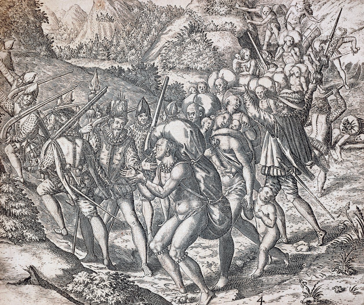 Les indigènes embarqués sur des navires pour être emmenés en esclavage à Séville, gravure de Theodor de Bry, Antilles - Theodor de Bry