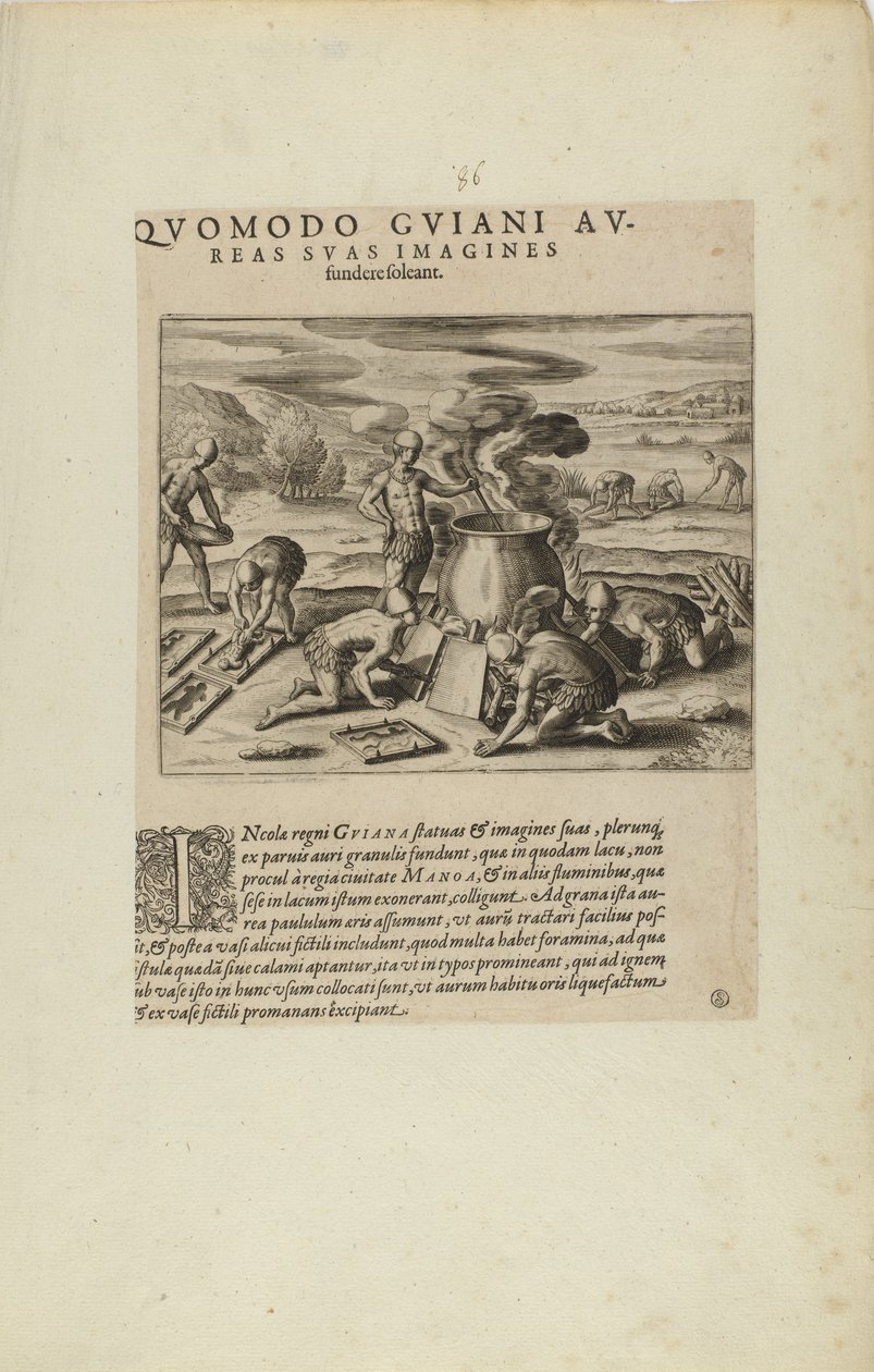 Quomodo Guiani Au-/reas Suas Imagines/Fundere Soleant. (extrait du livre Americae, parties sept et huit) - Theodor de Bry
