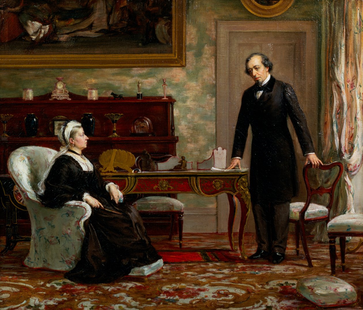 Paix avec honneur - La reine Victoria (1819-1901) avec Benjamin Disraeli (1804-81) après la signature du traité de Berlin en 1878 - Theodore Blake Wirgman