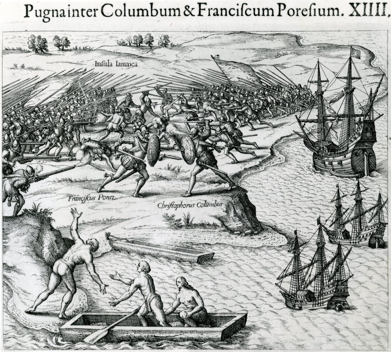 Bataille en Jamaïque entre Christophe Colomb (1451-1506) et Francisco Poraz, 1504, de 