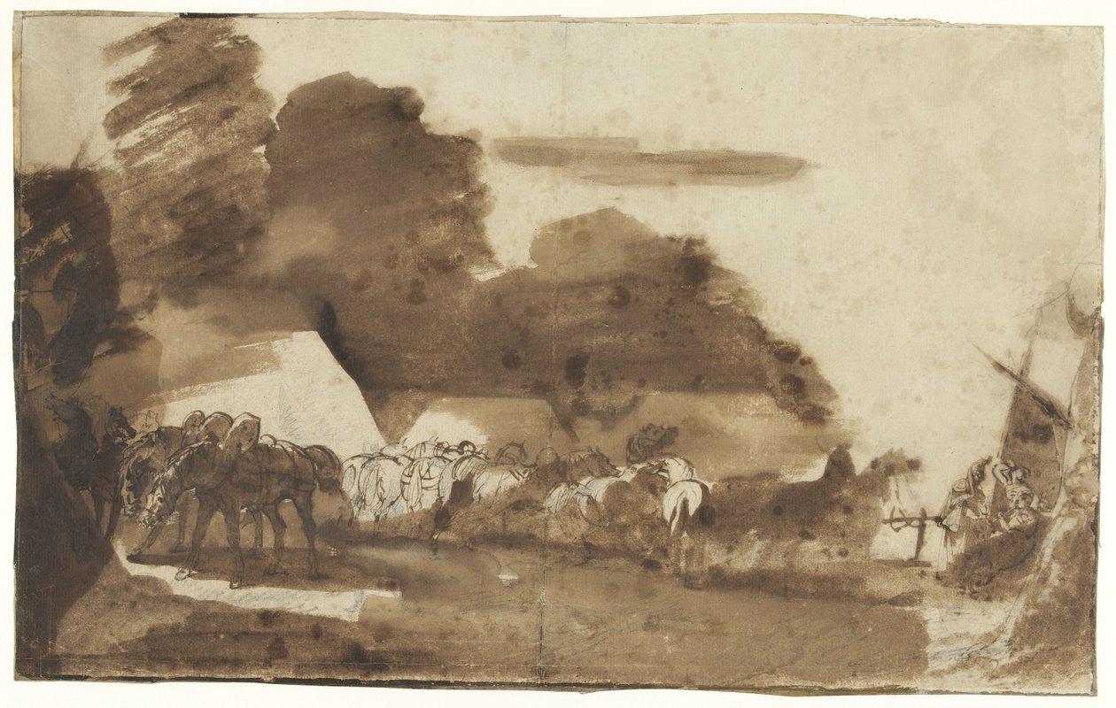 Bivouac avec chevaux et soldats - Theodore Gericault