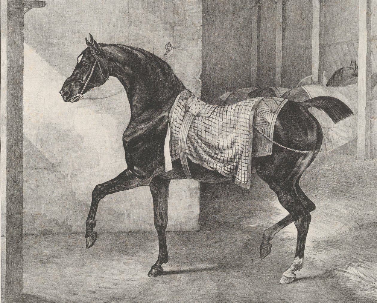 Cheval noir attaché dans une écurie, 1822 - Theodore Gericault