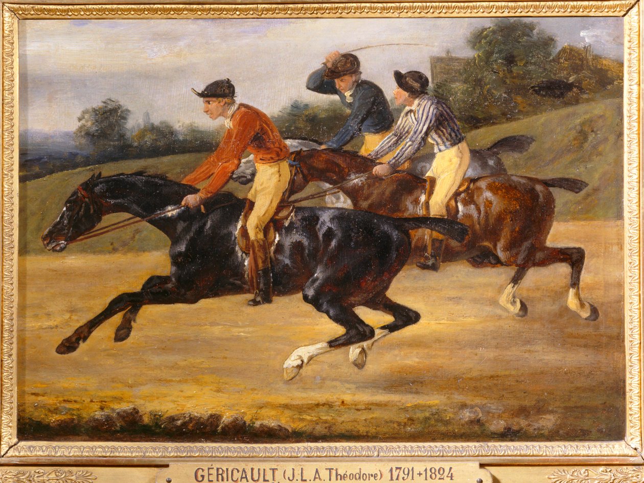 Course de chevaux montes, allant à gauche, au moment du depart - Horse race ... - Theodore Gericault