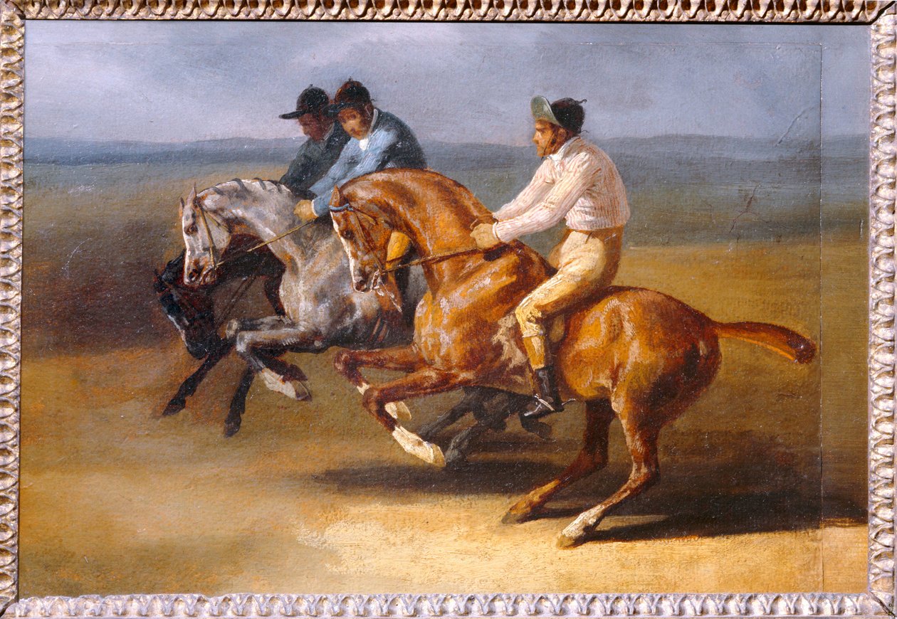 Course de chevaux montes, allant à gauche, au moment du depart - Horse race ... - Theodore Gericault