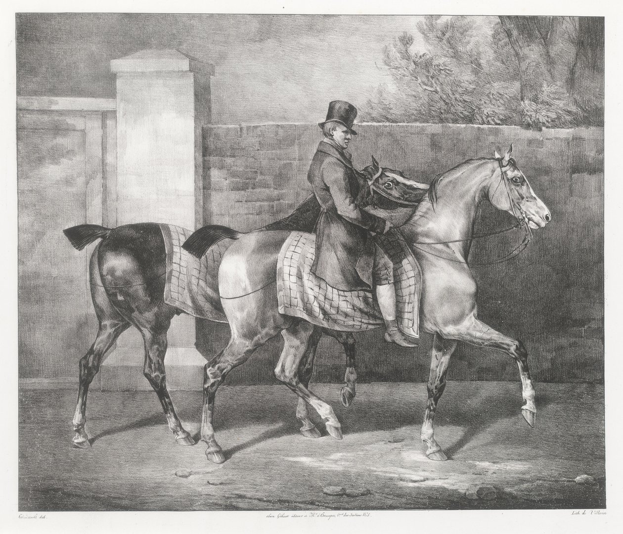 Deux chevaux promenés par un jockey (A Groom Exercising Two Horses) - Theodore Gericault